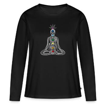Chakra, chakras, méditer, méditation - T-shirt manches longues Premium bio Femme - noir - Devant - Julia (174cm)