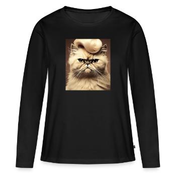 Chat persan Negan: Rockabilly - T-shirt manches longues Premium bio Femme - noir - Devant - Julia (174cm)