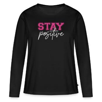 Restez positif - T-shirt manches longues Premium bio Femme - noir - Devant - Julia (174cm)