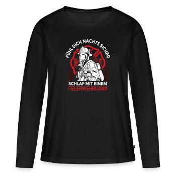 Feuerwehr freiwillig Beruf Gag Humor Feuerwehrmann - Frauen Premium Bio Langarmshirt - Schwarz - Vorne - Julia (174cm)