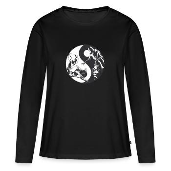 Yin et Yang symbole avec Shaolin Kung Fu combattants - T-shirt manches longues Premium bio Femme - noir - Devant - Julia (174cm)