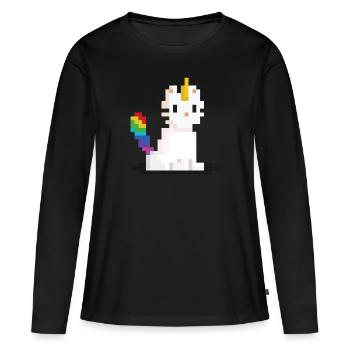 Chat licorne Pixel - T-shirt manches longues Premium bio Femme - noir - Devant - Julia (174cm)