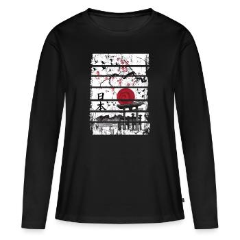 Japan Vintage japanische Kunst - Frauen Premium Bio Langarmshirt - Schwarz - Vorne - Julia (174cm)