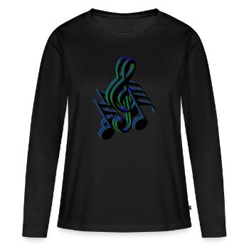 notes de clef bleu vert - T-shirt manches longues Premium bio Femme - noir - Devant - Julia (174cm)