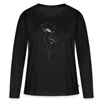 Minimalistische Mohnblumen - Frauen Premium Bio Langarmshirt - Schwarz - Vorne - Julia (174cm)