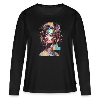 Portrait eines weiblichen AI Androiden/Cyborg - Frauen Premium Bio Langarmshirt - Schwarz - Vorne - Julia (174cm)