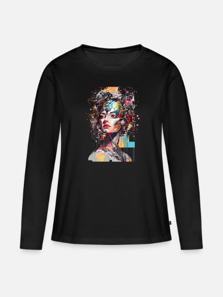 Portrait eines weiblichen AI Androiden/Cyborg - Frauen Premium Bio Langarmshirt - Schwarz