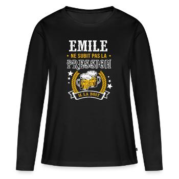 Emile bière Emile cadeau emile fêtes - T-shirt manches longues Premium bio Femme - noir - Devant - Julia (174cm)