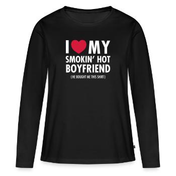 I Love My Smokin' Hot Boyfriend ( He Bought...) - Frauen Premium Bio Langarmshirt - Schwarz - Vorne - Julia (174cm)