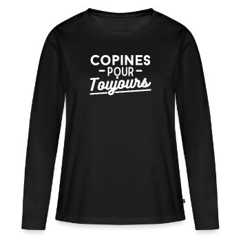 copines pour toujours. t-shirt copines fille - T-shirt manches longues Premium bio Femme - noir - Devant - Julia (174cm)