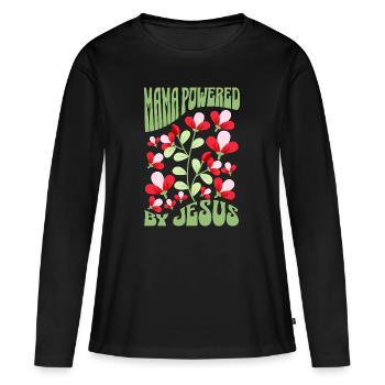 Maman chrétienne propulsée par Jésus T-shirt cadeau - T-shirt manches longues Premium bio Femme - noir - Devant - Julia (174cm)