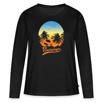 Vacances d'été Vacances d'été sur la plage sous la paume - T-shirt manches longues Premium bio Femme - noir - Devant - Julia (174cm)