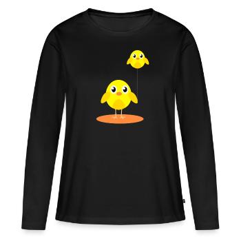 Kücken mit Luftballon als Kücken - Frauen Premium Bio Langarmshirt - Schwarz - Vorne - Julia (174cm)
