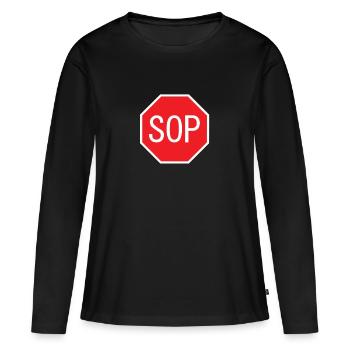 SOP Schild - Frauen Premium Bio Langarmshirt - Schwarz - Vorne - Julia (174cm)