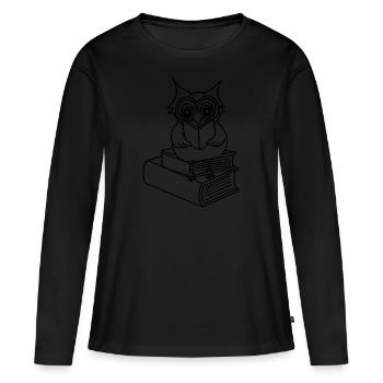 Hibou, livres - T-shirt manches longues Premium bio Femme - noir - Devant - Julia (174cm)
