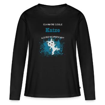 Coole Katze der Nachbarschaft - Frauen Premium Bio Langarmshirt - Schwarz - Vorne - Julia (174cm)