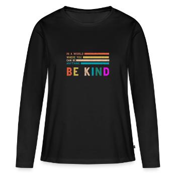 Sei freundlich - Frauen Premium Bio Langarmshirt - Schwarz - Vorne - Julia (174cm)