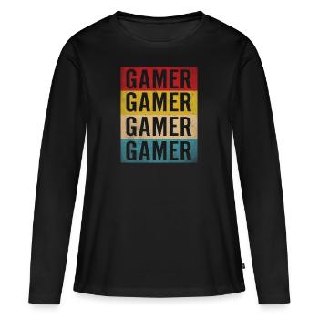 joueur - T-shirt manches longues Premium bio Femme - noir - Devant - Julia (174cm)