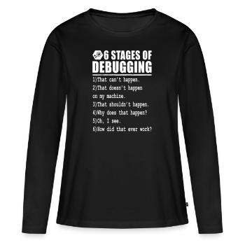 Déboguer 6 étapes de débogage - T-shirt manches longues Premium bio Femme - noir - Devant - Julia (174cm)