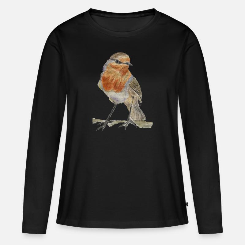 Rotkehlchen - Frauen Premium Bio Langarmshirt - Schwarz