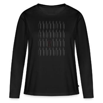 Vin Vin Vin Rouge Vin mousseux Vin mousseux - T-shirt manches longues Premium bio Femme - noir - Devant - Julia (174cm)