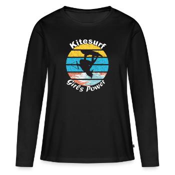 Kitesurf Girls Power " Mädelszeit " - Frauen Premium Bio Langarmshirt - Schwarz - Vorne - Julia (174cm)