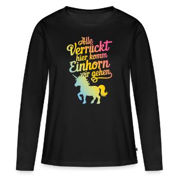 Einhorn Einhörner Fabelwesen Mystisch - Frauen Premium Bio Langarmshirt - Schwarz - Vorne - Julia (174cm)