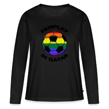 Fair-play au Qatar Qatar Boycott Boycott Arc-en-ciel - T-shirt manches longues Premium bio Femme - noir - Devant - Julia (174cm)