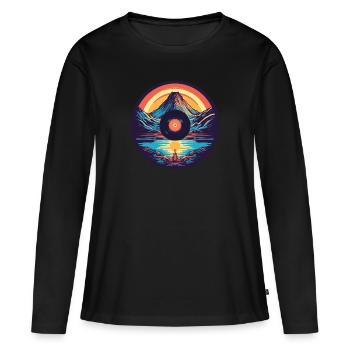 Paysage de montagne rétro : le vinyle rencontre l’art - T-shirt manches longues Premium bio Femme - noir - Devant - Julia (174cm)