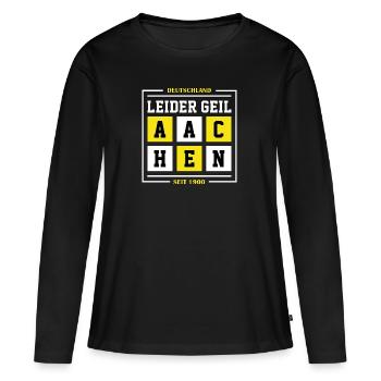 Aachen - Frauen Premium Bio Langarmshirt - Schwarz - Vorne - Julia (174cm)