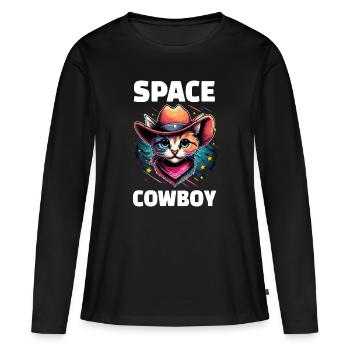 Space Cowboy Katze Illustration Sketch Sterne - Frauen Premium Bio Langarmshirt - Schwarz - Vorne - Julia (174cm)