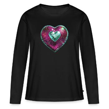 Coeur de paillettes, coeur de paillettes, rose - T-shirt manches longues Premium bio Femme - noir - Devant - Julia (174cm)