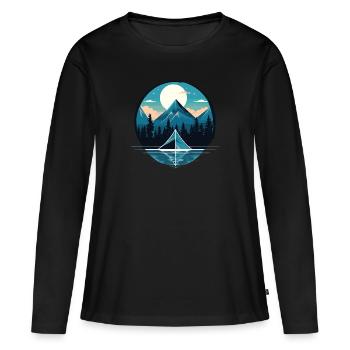 Design minimaliste : le plaisir du camping au bord du lac - T-shirt manches longues Premium bio Femme - noir - Devant - Julia (174cm)