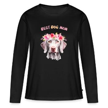 meilleure maman chien - Weimaraner avec couronne de fleurs - T-shirt manches longues Premium bio Femme - noir - Devant - Julia (174cm)