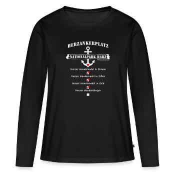 Auf zur Wanderkönigin - Wandernadel in Gold - Frauen Premium Bio Langarmshirt - Schwarz - Vorne - Julia (174cm)