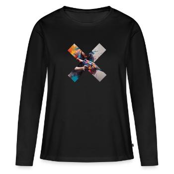 Pas de guerre - T-shirt manches longues Premium bio Femme - noir - Devant - Julia (174cm)
