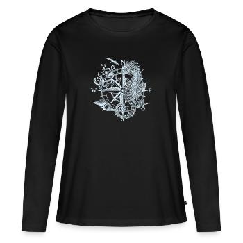 Kompass - Frauen Premium Bio Langarmshirt - Schwarz - Vorne - Julia (174cm)
