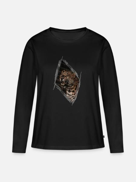 Leopard - Frauen Premium Bio Langarmshirt - Schwarz