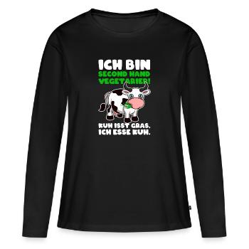 Ich bin Second Hand Vegetarier Shirt - Kuh - Frauen Premium Bio Langarmshirt - Schwarz - Vorne - Julia (174cm)