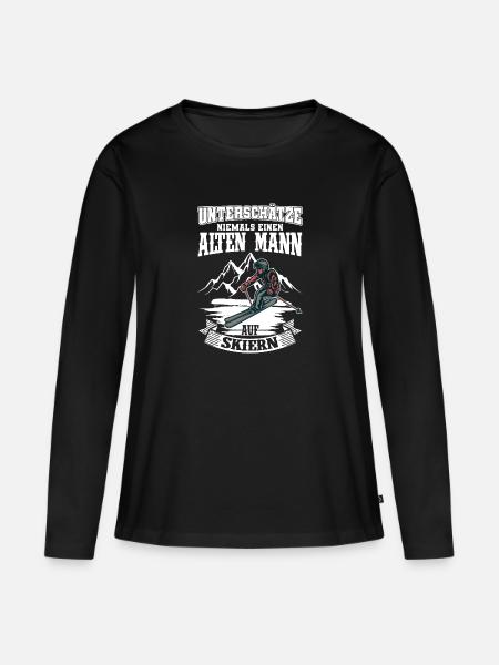 Unterschätze niemals einen alten Mann auf Skiern - Frauen Premium Bio Langarmshirt - Schwarz
