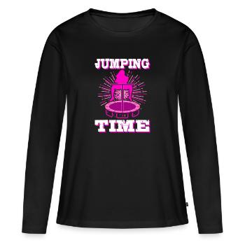Saut trampoline tendance sport fitness sport saut - T-shirt manches longues Premium bio Femme - noir - Devant - Julia (174cm)