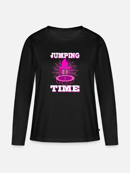 Jumping Trampolin Trendsport Fitness Sport Hüpfen - Frauen Premium Bio Langarmshirt - Schwarz