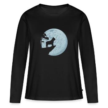 Amoureux des chiens bouledogue français pleine lune - T-shirt manches longues Premium bio Femme - noir - Devant - Julia (174cm)
