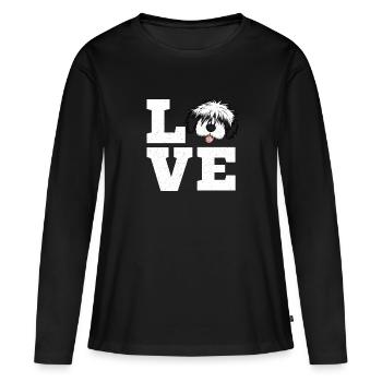 Cadeau de chien bâtard caniche Bobtail - T-shirt manches longues Premium bio Femme - noir - Devant - Julia (174cm)