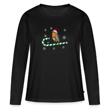 Rotkehlchen Weihnachten Vogel Beobachten Singvögel - Frauen Premium Bio Langarmshirt - Schwarz - Vorne - Julia (174cm)