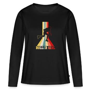 Roller fille patins à roulettes roller derby fille - T-shirt manches longues Premium bio Femme - noir - Devant - Julia (174cm)