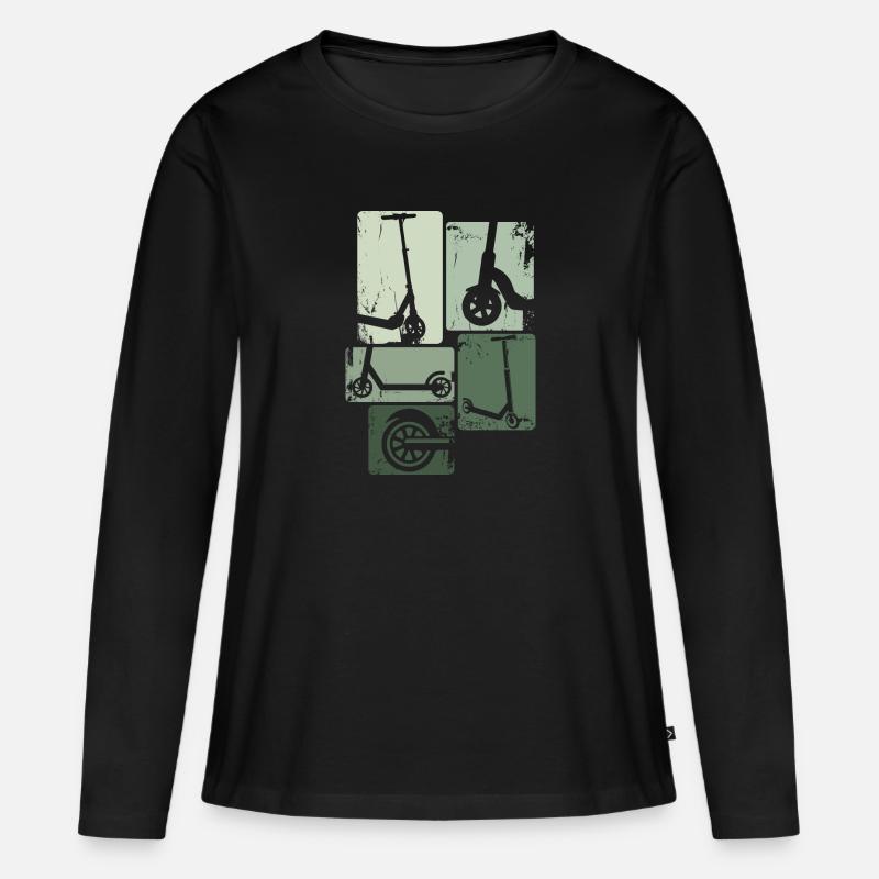 Scooter Roller Stunt Retro Vintage Tretroller - Frauen Premium Bio Langarmshirt - Schwarz