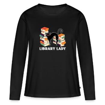 Bibliothèque Bibliothécaire Bibliothèques Cadeau - T-shirt manches longues Premium bio Femme - noir - Devant - Julia (174cm)