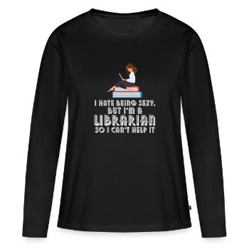 Bibliothèque Bibliothécaire Bibliothèques Cadeau - T-shirt manches longues Premium bio Femme - noir - Devant - Julia (174cm)