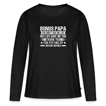 Bonus Papa Bonus Papa Cadeau de famille - T-shirt manches longues Premium bio Femme - noir - Devant - Julia (174cm)